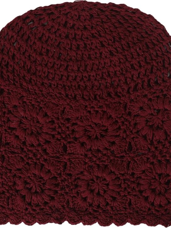Women\'s Cotton Crochet Slouchy Beanie Hat Knit Summer Skull Cap Burgundy Red main image 5
